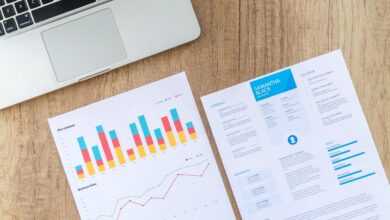 Business report with colorful charts and resume on wooden desk, illustrating data analysis and professional skills