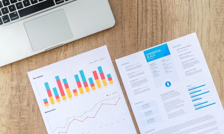 The Rise of AI: How Artificial Intelligence is Changing Our Daily Lives 1 Business report with colorful charts and resume on wooden desk, illustrating data analysis and professional skills