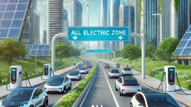 Electric Cars in Futuristic City - EV Only Lane